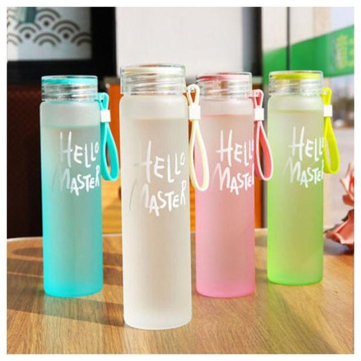 [Free Ship] Bình đựng nước thủy tinh Hello Master 450ml nhiều màu