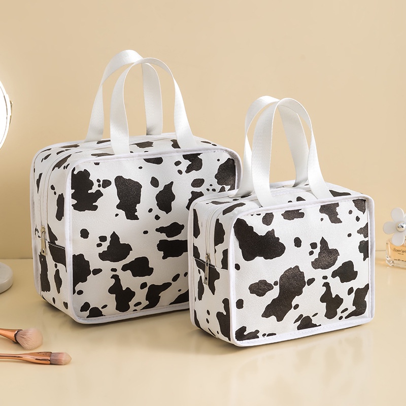 Túi Đựng Mỹ Phẩm Da PU Cỡ Lớn Họa Tiết Bò Sữa Độc Đáo Thời Trang