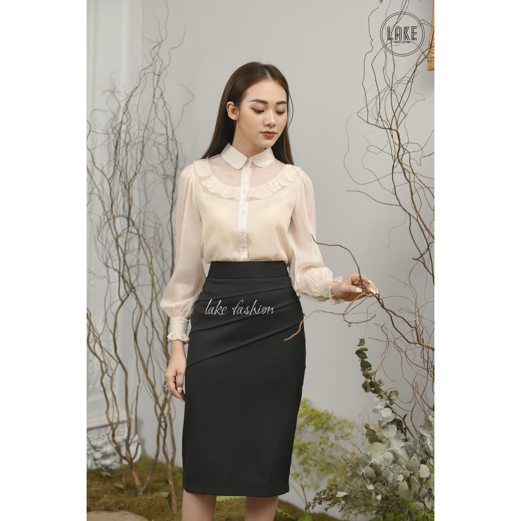 [ Áo sơ mi nữ đẹp 2021 ] ao so mi, cổ sen vai bèo tay chun lake fashion LA28