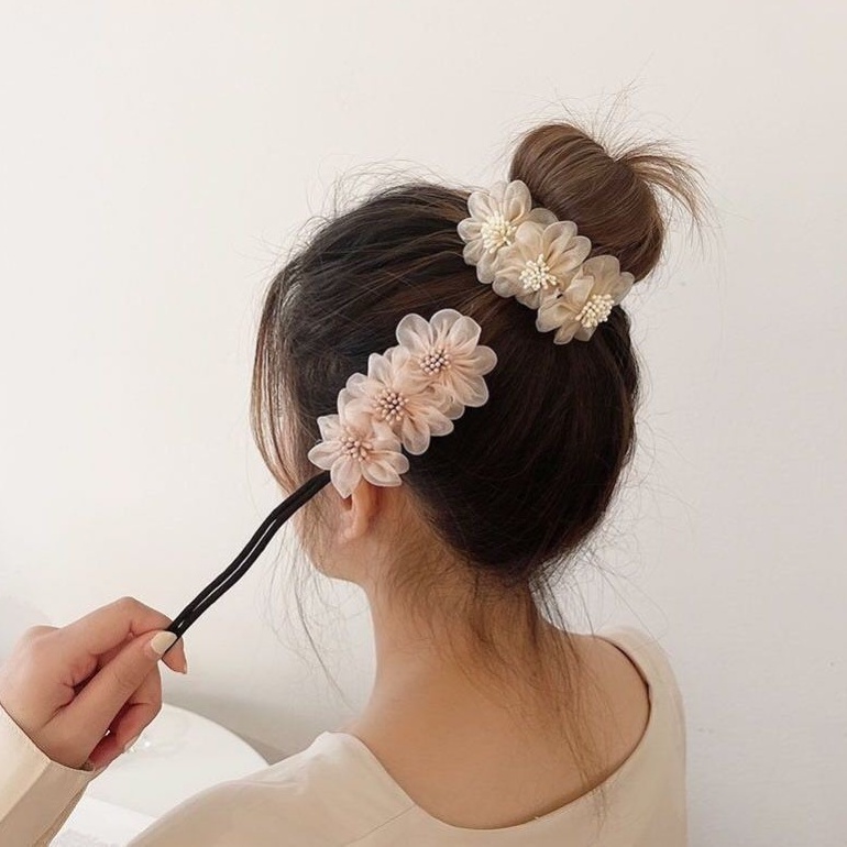 Dây búi tóc co giãn họa tiết hoa phong cách Hàn Quốc đáng yêu cho nữ