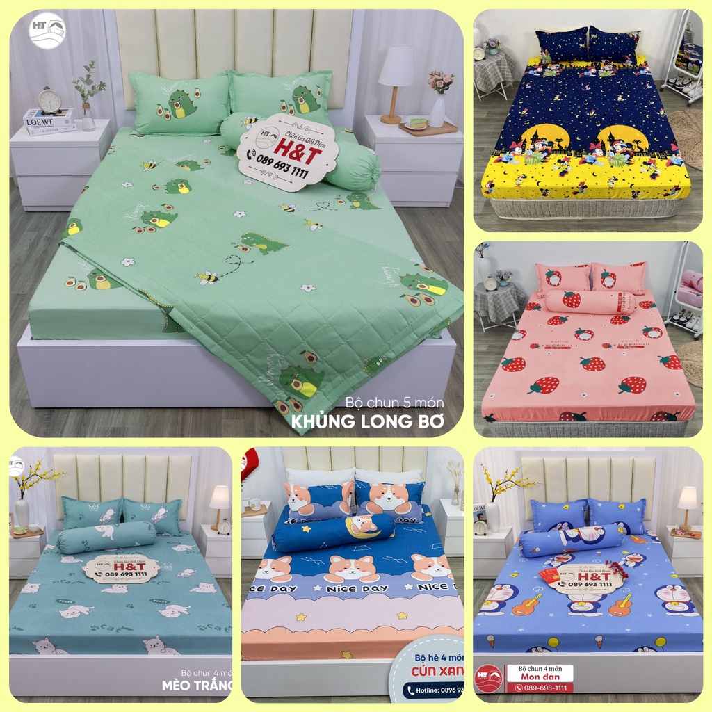 Bộ Chăn Ga 4 Món in hình 3D Họa Tiết Ngộ Nghĩnh Đáng Yêu bộ chăn ga drap giá rẻ in họa tiết CHĂN GA GỐI H&T