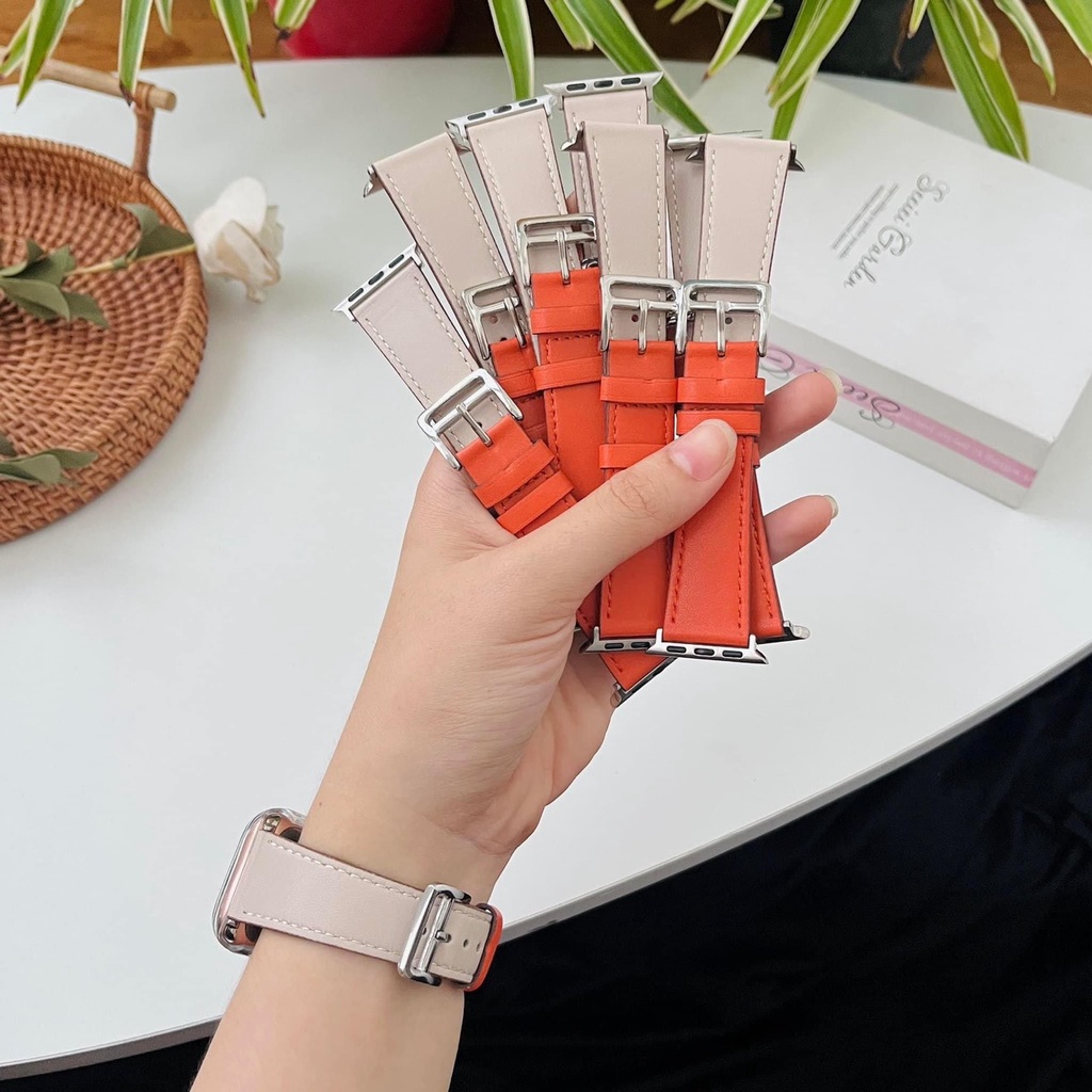 Dây da kiểu Hermes phối 2 màu Cam & Da mới cực đẹp