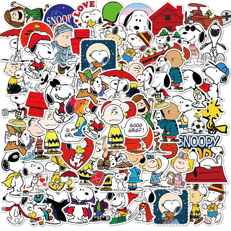 Bộ 50 Miếng Dán Hình Chó Snoopy Chống Thấm Nước Trang Trí Laptop / Vali / Ván Trượt 0129