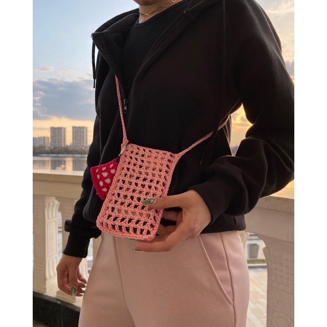 Túi móc len handmade đựng điện thoại