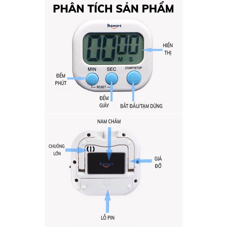 Đồng Hồ Đếm Ngược Đồng Hồ Nấu Ăn Hút Nam Châm Hẹn Giờ 99 Phút Tiện Dụng TẶNG KÈM 2 PIN