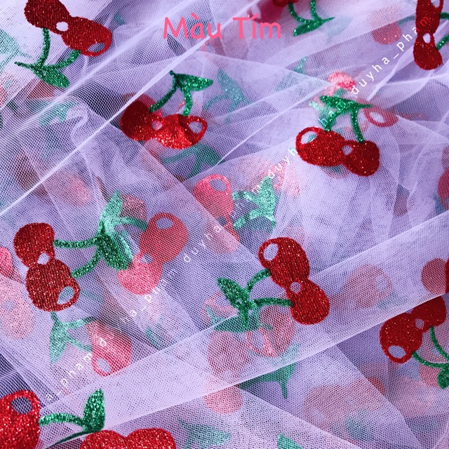 VẢI LƯỚI CHERRY KIM TUYẾN LẤP LÁNH