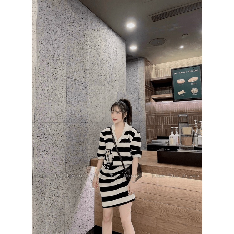 Đầm Len Sọc In Hình Cô Gái Siêu Dễ Thương UP