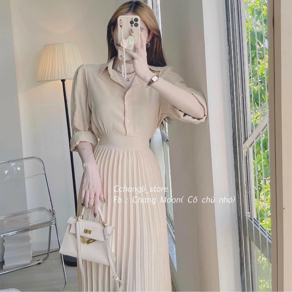 Váy sơ mi Xếp Ly dài, không phai không nhăn. Váy thiết kế phù hợp với công sở, dự tiệc | BigBuy360 - bigbuy360.vn
