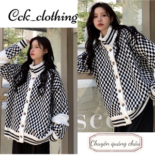 Áo cardigan len dáng rộng họa tiết kẻ caro nữ QUẢNG CHÂU, áo khoác len nữ form thụng  ulzzang phong cách hàn quốc M190