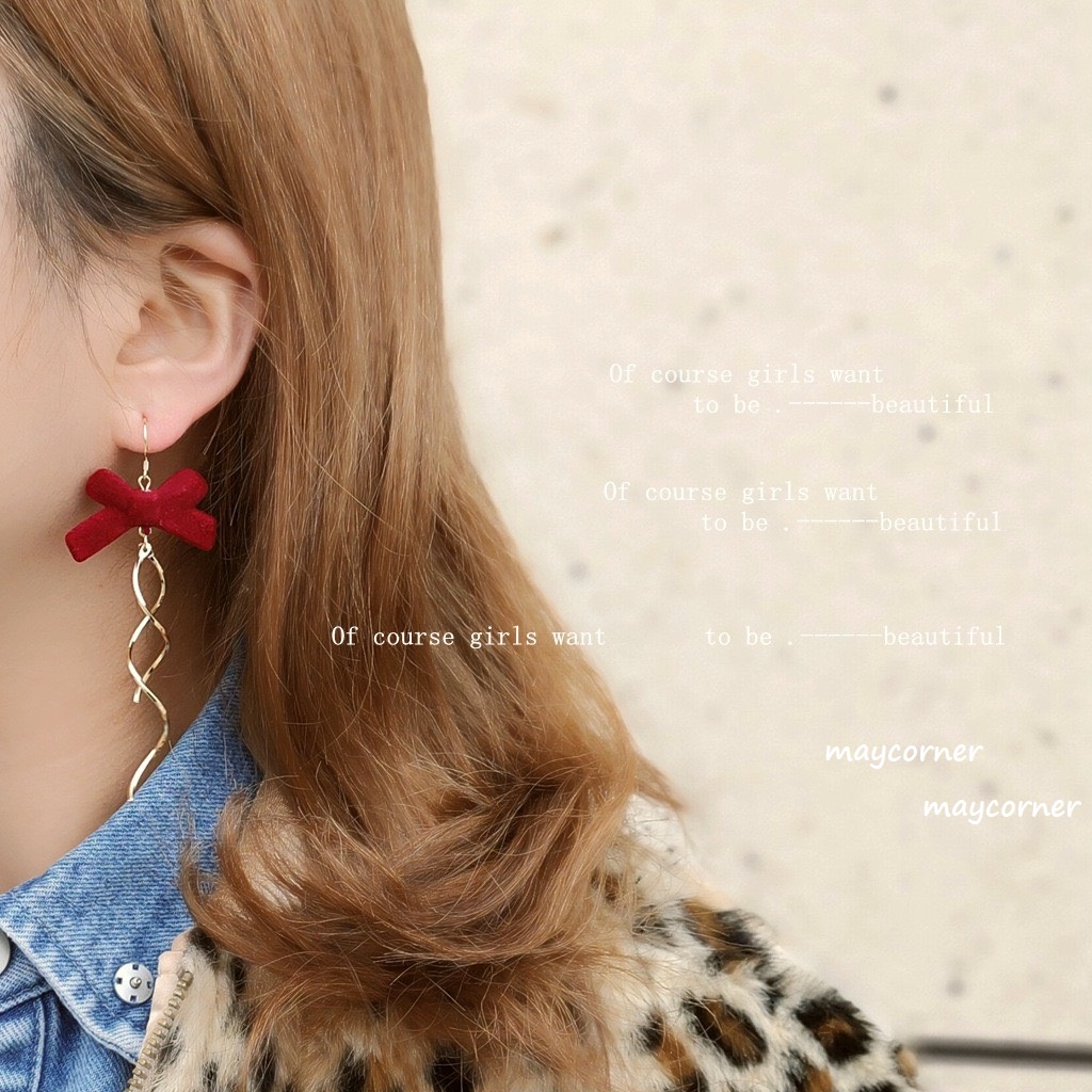 Khuyên tai cao cấp mạ bạc 925 dáng dài nơ xinh xắn