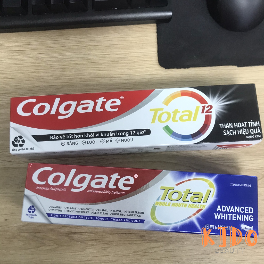 Kem đánh răng Colgate Total Advanced Whitening Mỹ 181g | Maxfresh Mỹ | Bạc Hà Tinh Khiết | Than Hoạt Tính 170g