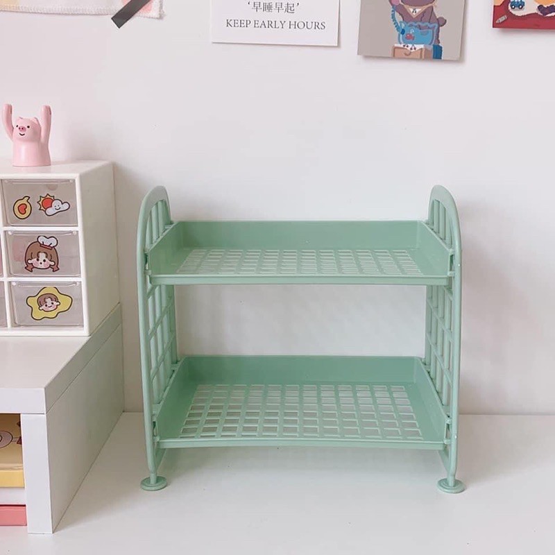 Kệ nhựa mini 2 tầng (decor bàn học) - cứng cáp đựng được nhiều đồ