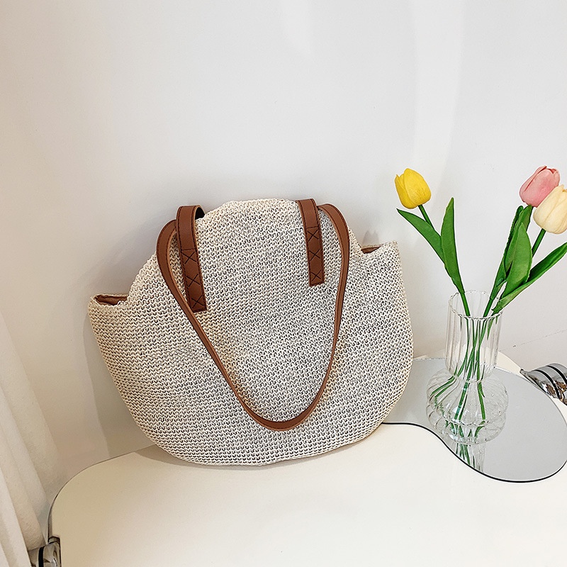 Túi Xách Đeo Vai Đan Lát Ngăn Chứa Rộng Đơn Giản Thời Trang Đi Biển