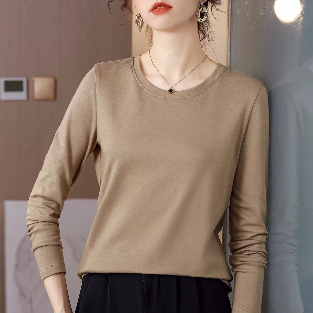 JA239 Áo thun nữ cổ tròn cotton dài tay mùa thu cao cấp hàng nhập