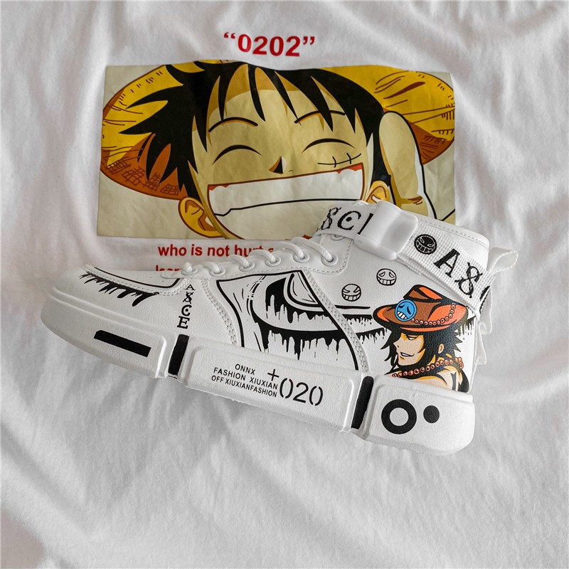 Giày sneaker cổ cao in hình hoạt hình One Piece thời trang cho nam