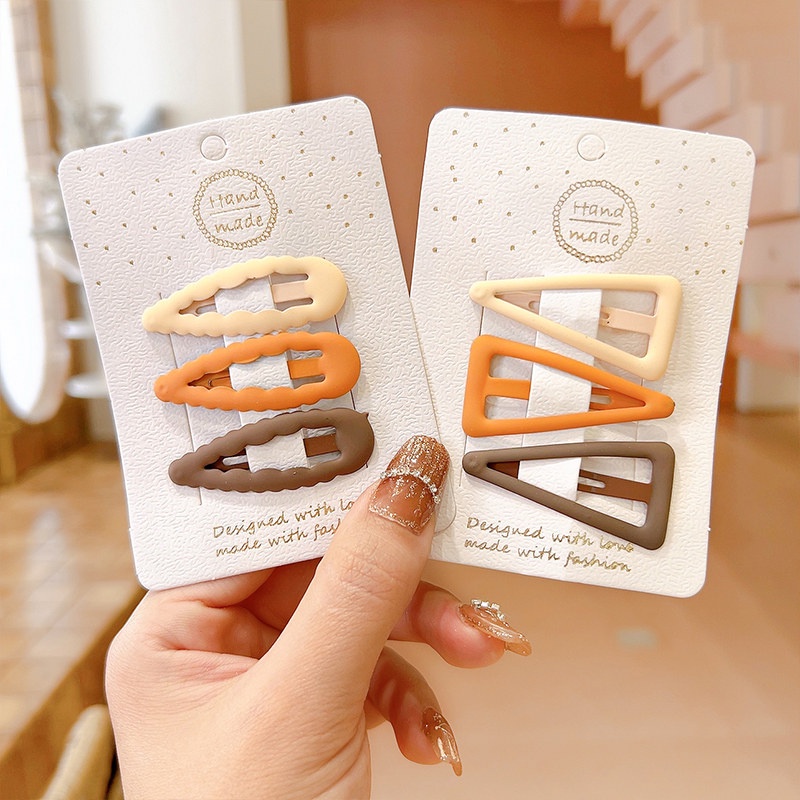 Set 3 Kẹp Tóc Khaki Màu Be / Cà Phê / Ngôi Sao / Trái Tim / Hình Học Dễ Thương Cho Bé Gái