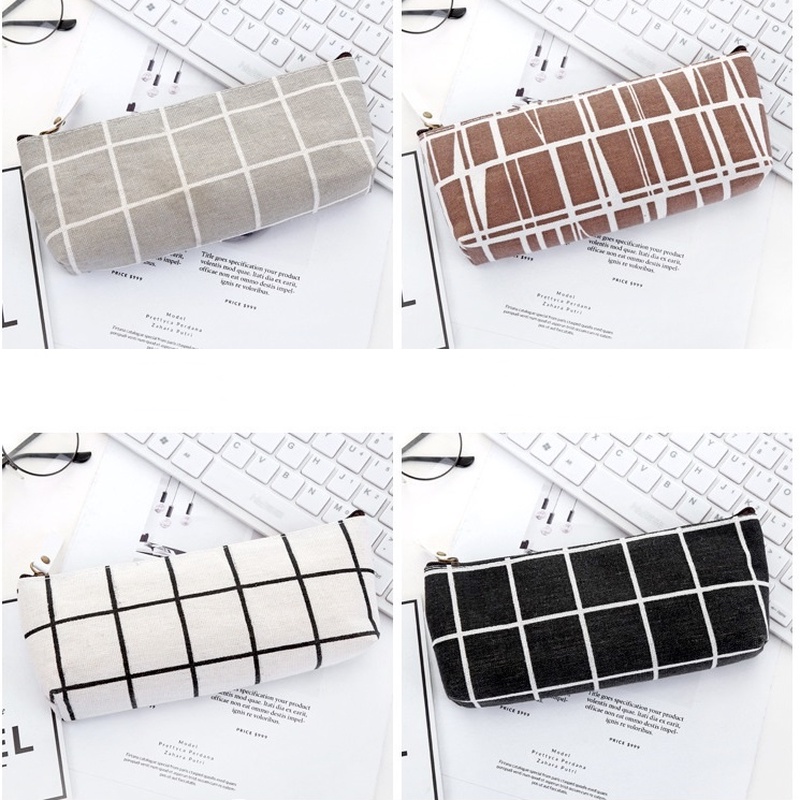 Văn Phòng Phẩm Hàn Quốc đơn Giản Hộp Bút Chì Vải Lưới Sọc Hộp Bút Chì Đồ Dùng Học Tập