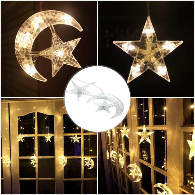BỘ RÈM DÂY ĐÈN LED 6 HÌNH TRĂNG SAO 138 LED DÀI 3 MÉT