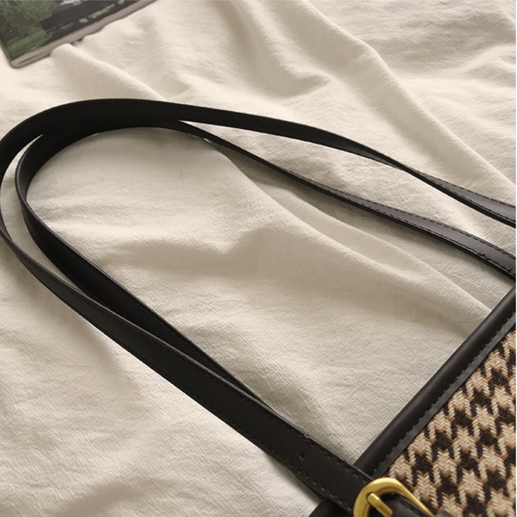Túi xách nữ, túi tote đeo vai họa tiết houndstooth siêu hot La.orie - La025