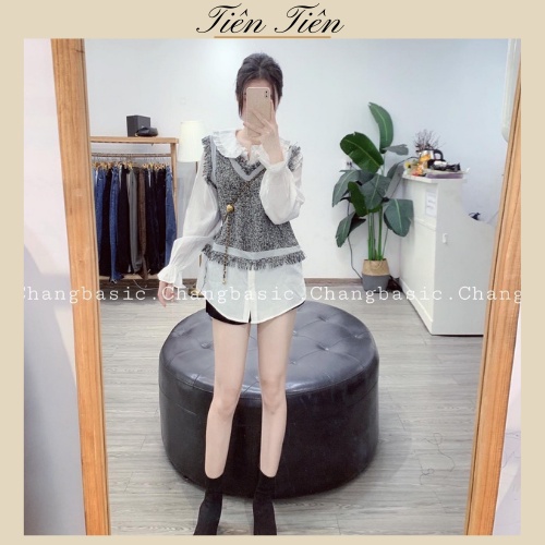 Áo Sơ mi mix gile dạ, áo sơ mi tay bồng siêu hot (Ảnh thật trải sàn)