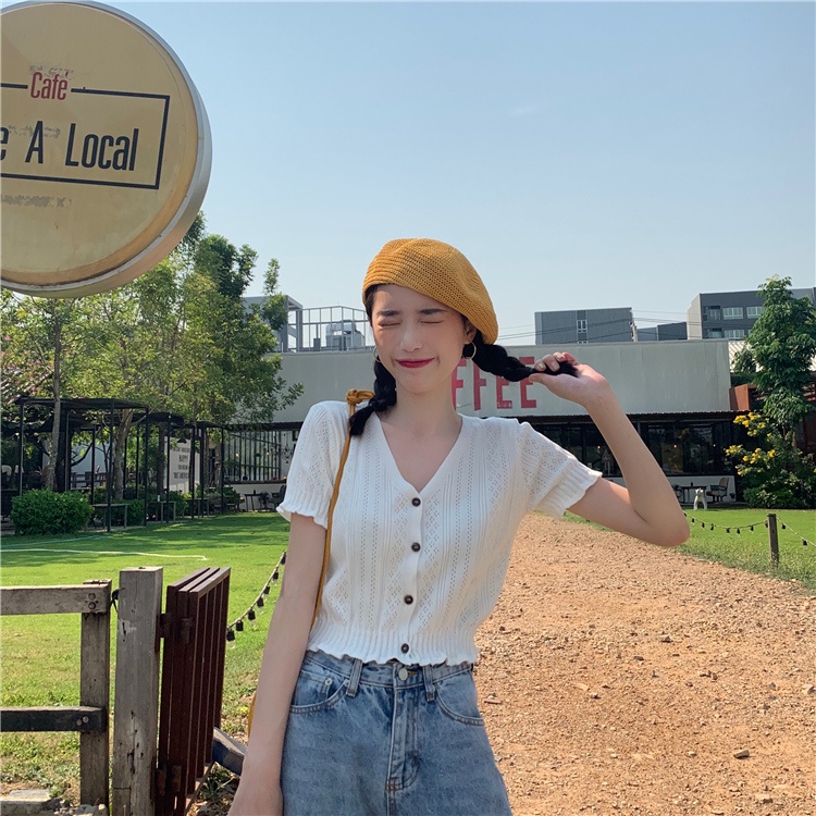 Áo cardigan ZHELIHANGFEI vải dệt kim tay ngắn dáng ôm vừa vặn thời trang mùa hè ngọt ngào cho nữ