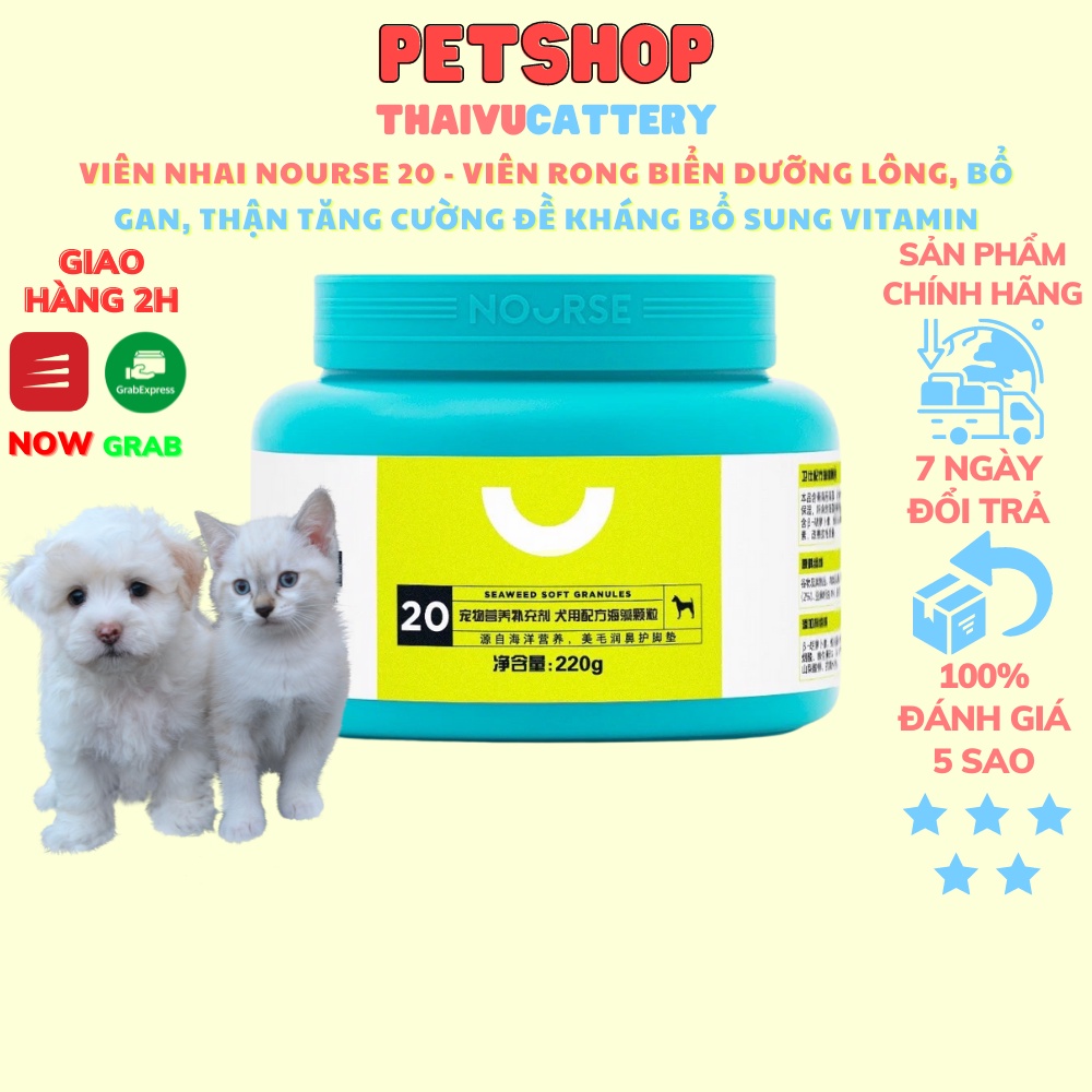 Viên nhai rong biển - Nourse 20 dưỡng lông, bổ gan, thận tăng cường sức đề kháng, bổ sung vitamin cho chó mèo