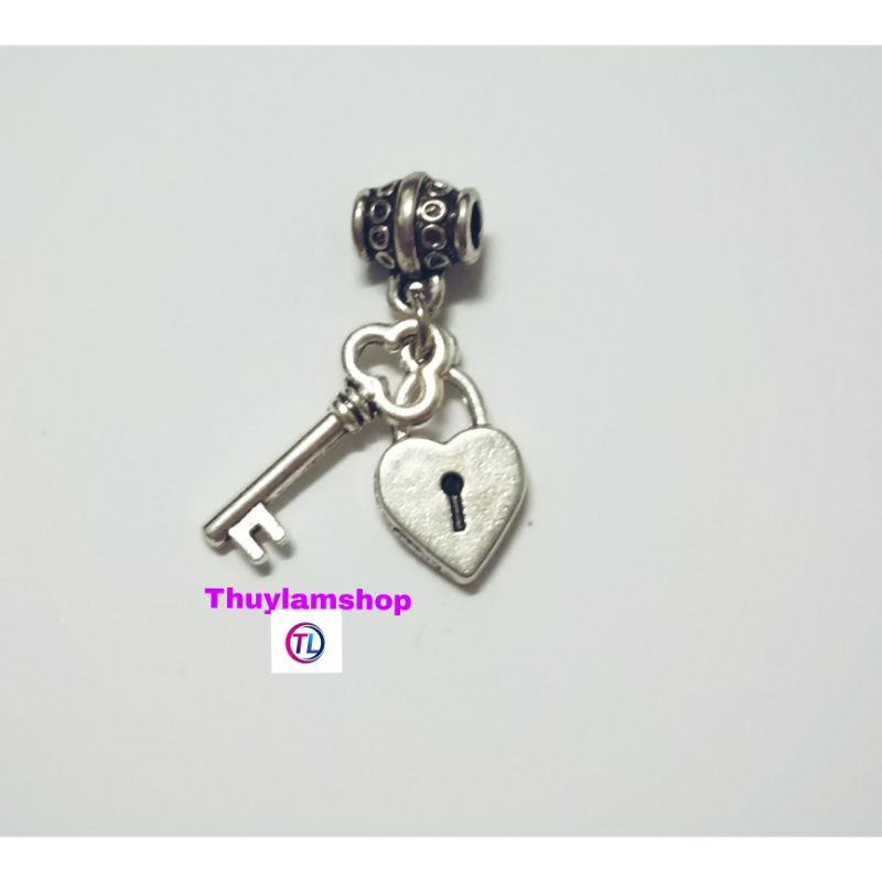 Charm Đóng cửa trái tim ống lùa bạc thái làm bộ chặn xâu vòng