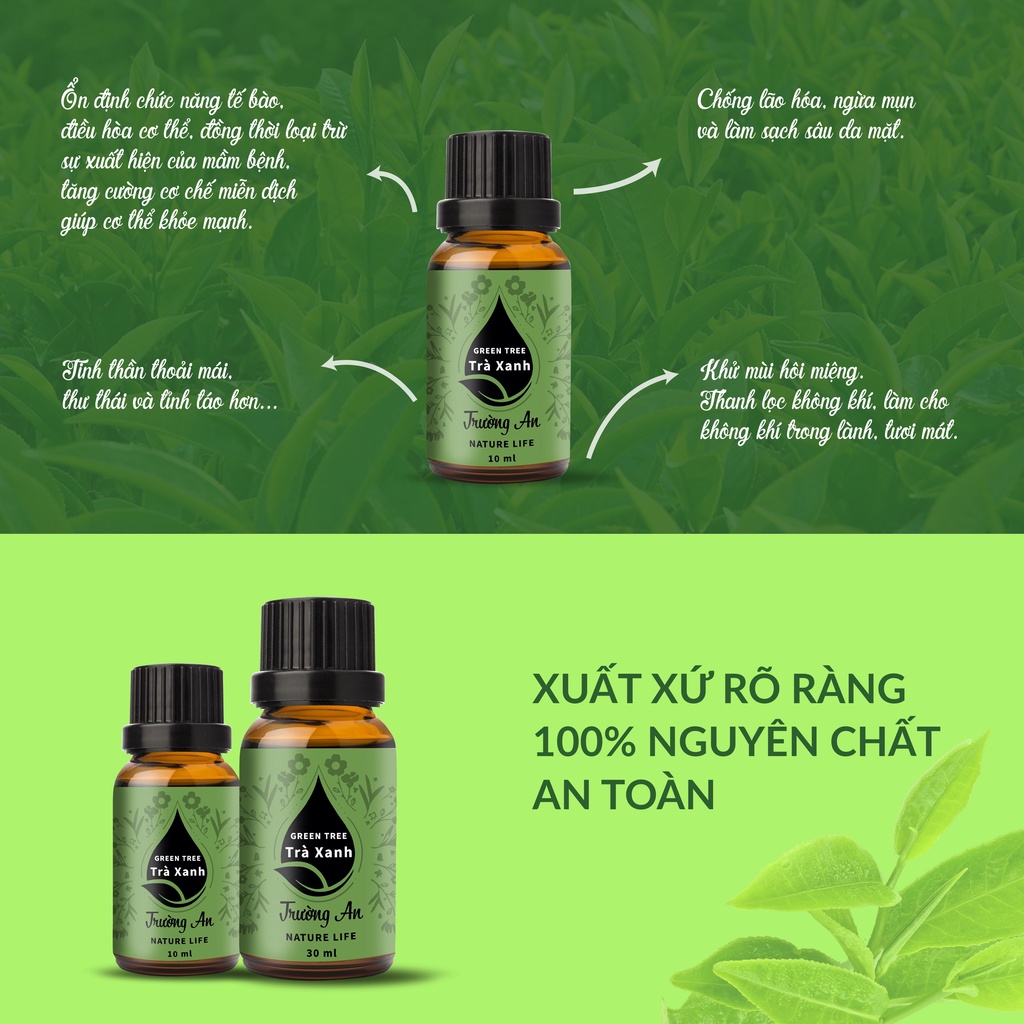 Tinh dầu trà xanh Green Tea Trường An Nature Life, xuất sứ thiên nhiên không pha tạp chất, có giấy kiểm định COA