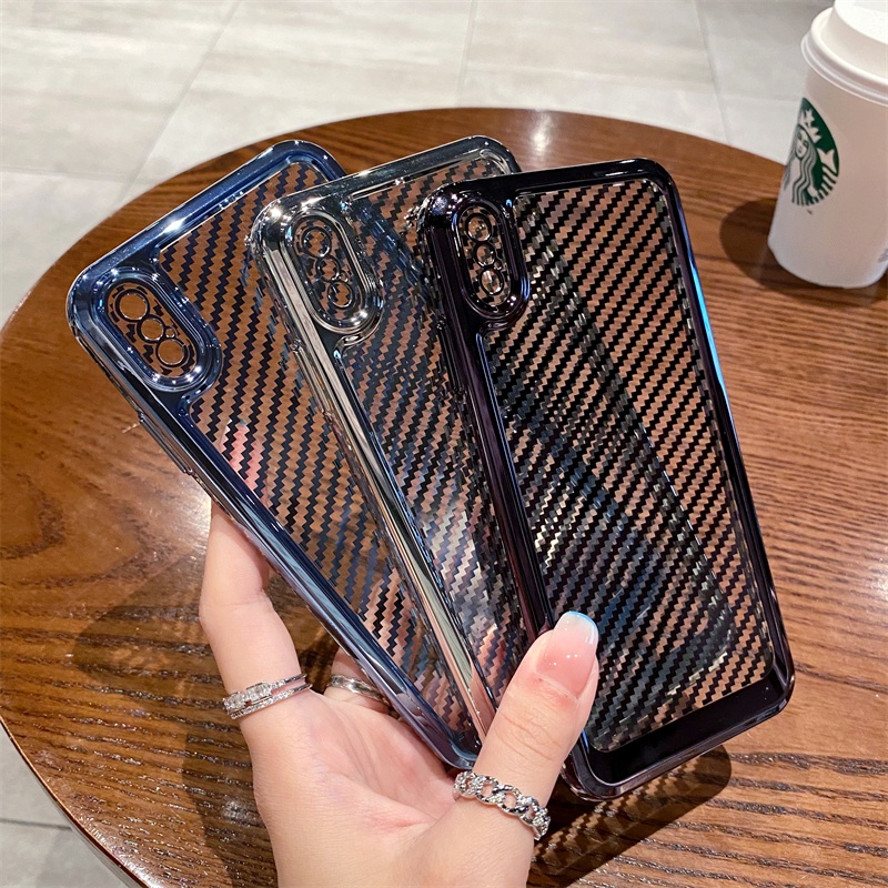 Ốp Điện Thoại Mềm Trong Suốt Kiểu Vuông Mạ Điện Họa Tiết Kẻ Sọc Cho iPhone X XR XS MAX 7 8 Plus SE 2020 2022