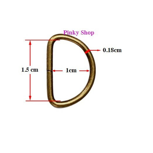 [ Giá sỉ ] Khoen chữ D, khoen D, móc D 1.5cm màu đồng phụ kiện làm túi xách và đồ handmade Pinky Shop mã KDD1.5