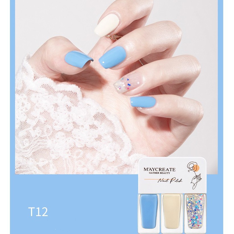 ALNECE Sơn móng tay màu kẹo xinh xắn 3 chai sơn móng Set tay Nail Polish 4g*3