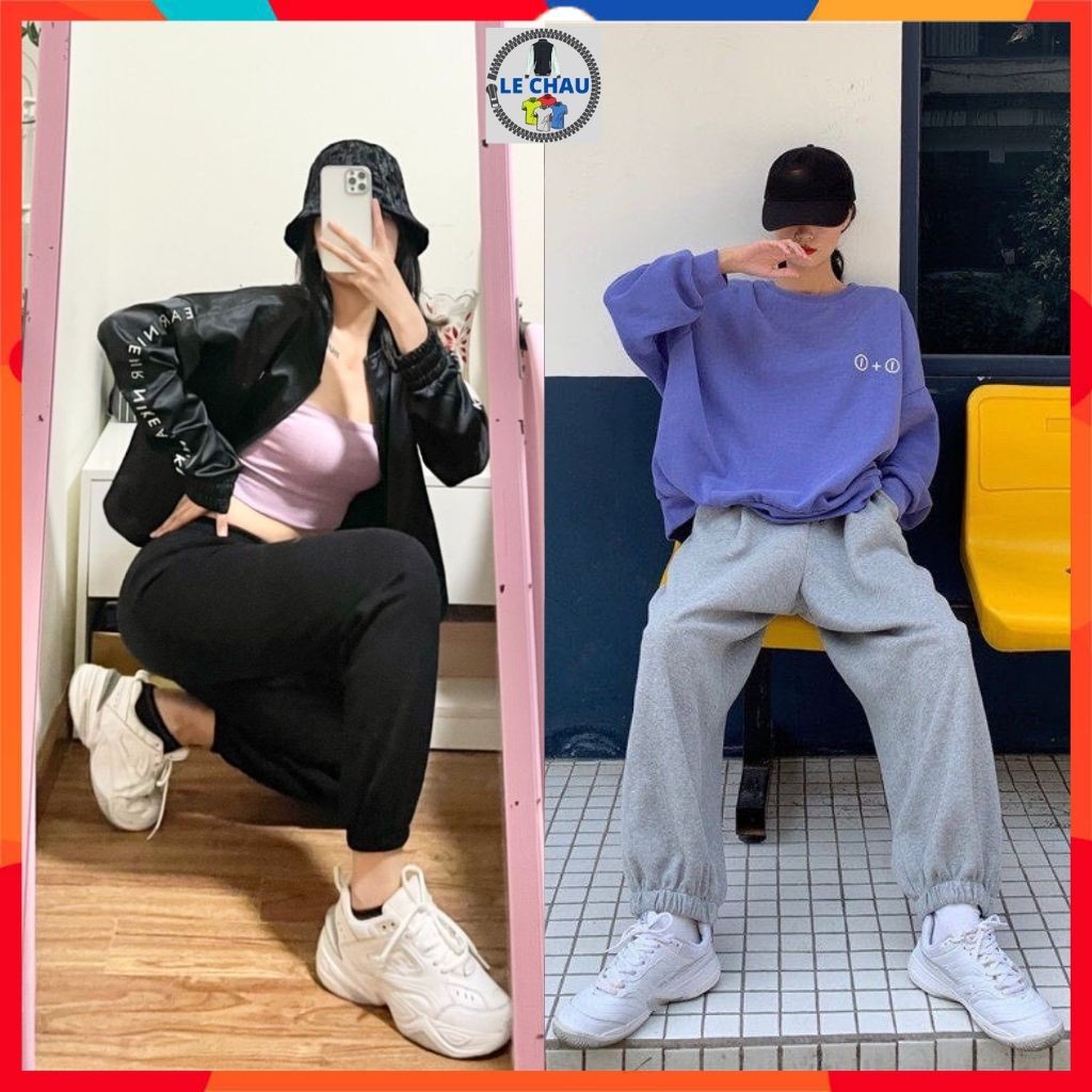 Quần jogger nỉ ulzzang unisex quần ống boom basic thun trơn cạp chun dáng rộng phong cách street style LECHAU rẻ chất