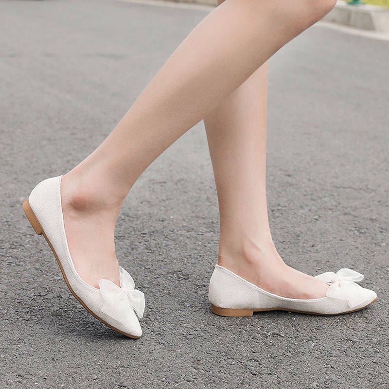 Giầy lười Giày Búp Bê Đế Bằng Mũi Nhọn Đính Nơ Thời Trang Mùa Hè