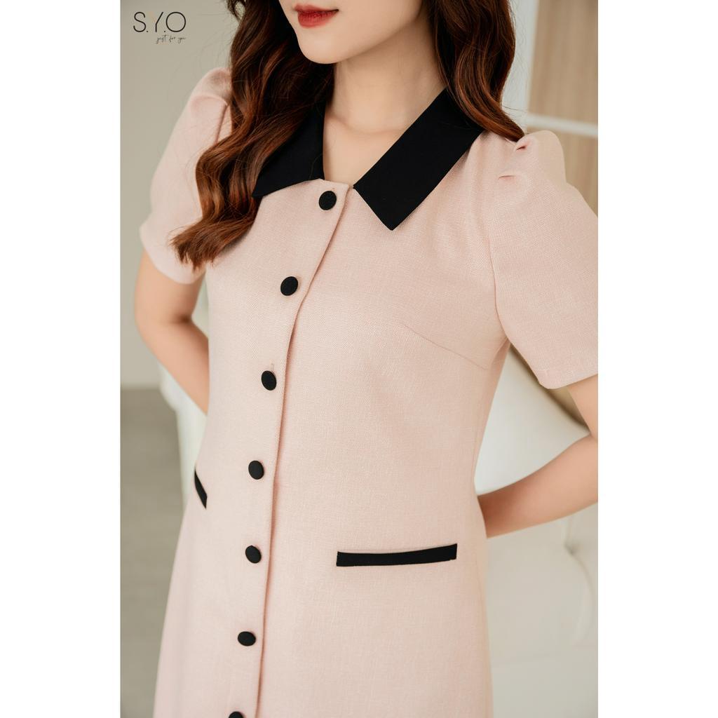 SYO- ĐẦM SUÔNG CỔ PHỐI TÚI BỔ 1 VIỀN - HỒNG D2011-23