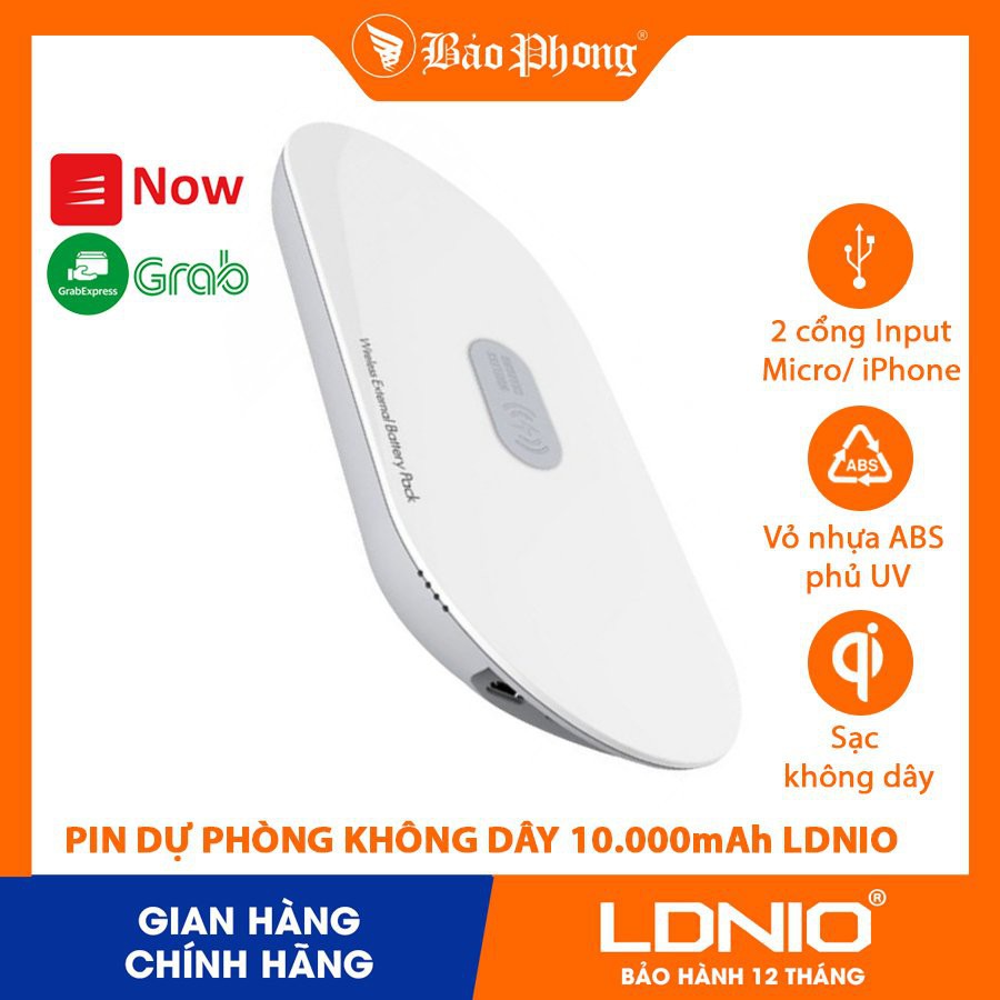 Pin sạc dự phòng không dây 10000mAh LDNIO Sạc được bằng cáp iPhone cho IP 11 12 iPad Samsung Oppo xiaomi xịn chính hãng