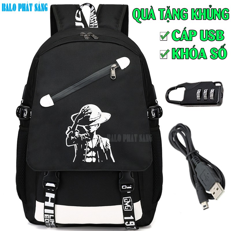 Balo nam nữ đi học thời trang phát sáng Luffy - TẶNG cáp sạc USB + Khóa số xịn - Cặp đi học HOT nhất 2021