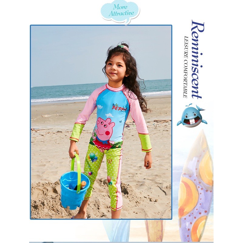 Bộ bơi bé gái liền quần họa tiết heo peppa.Hàng QC