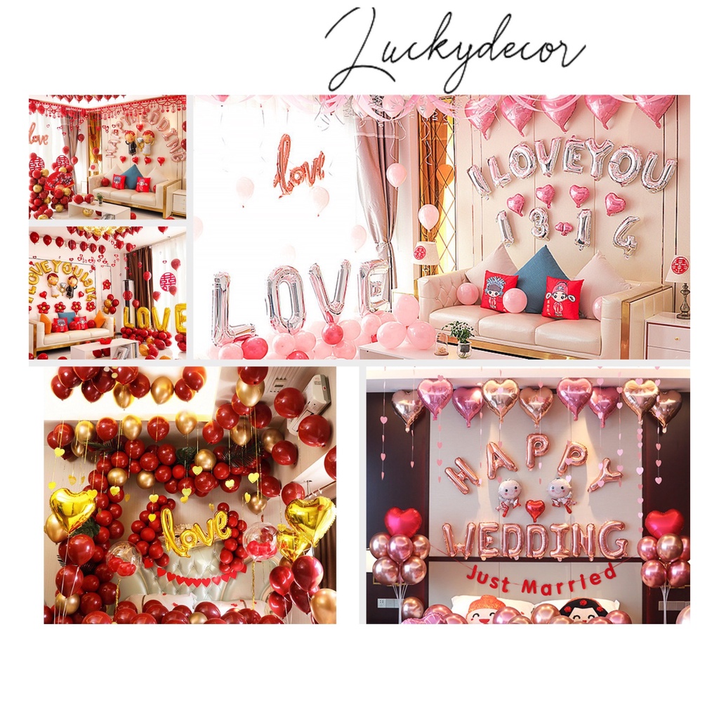 [Tặng 100 cánh hoa hồng] Set Bóng Bay Trang Trí Phòng Cưới Tân Hôn Nhiều Mẫu GH00