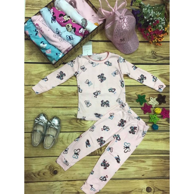 Bộ dài tay cho bé gái thun borip hàng Carter