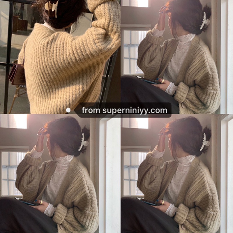 DUNEA Áo Khoác Cardigan Dệt Kim Tay Dài Phong Cách Hàn Quốc Cổ Điển 6 Màu Lựa Chọn