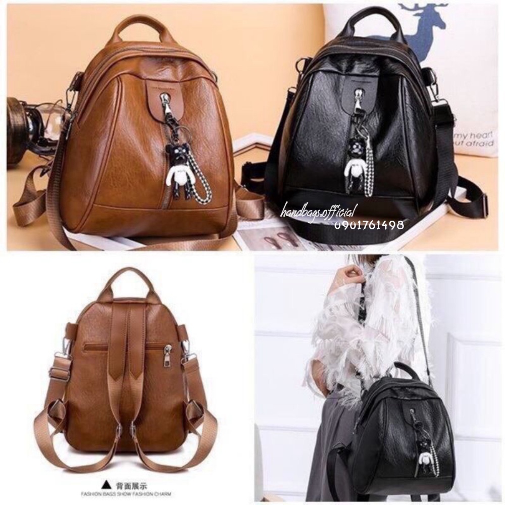 Balô Nữ ♥️ FREESHIP ♥️ Balo Da Mềm Tặng Kèm Gấu Dễ Thương Phong Cách