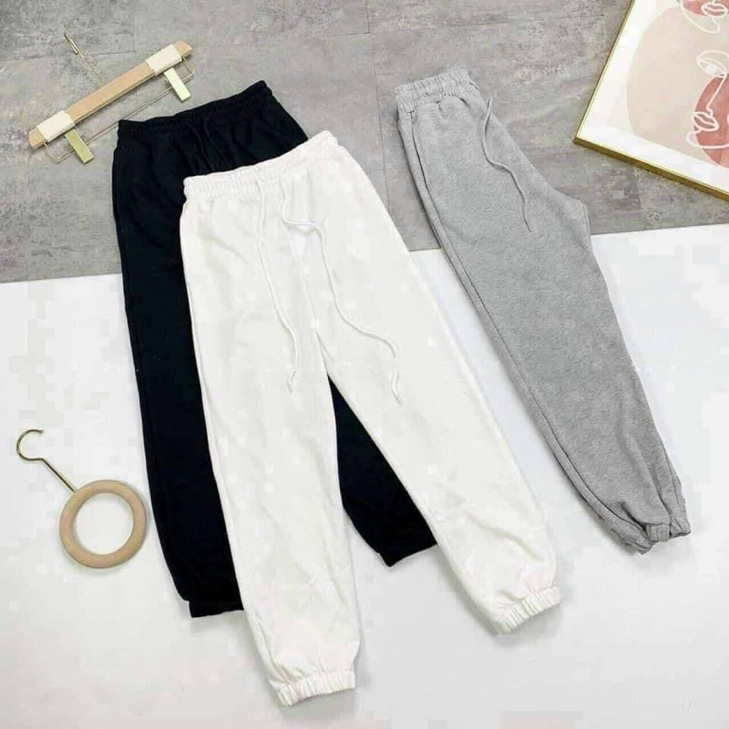 Quần nỉ Bông nữ ống rộng bo gấu nhung tăm mịn cá tính, Quần jogger nữ ống rộng bo gấu chất nỉ siêu dày dặn
