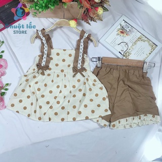 [SALE] Bộ Quần Áo Bé Gái  Kiểu 2 Dây Nhún Chấm Bi Chất Đũi Tơ Size Đại 16kg Đến 35kg MÀu Cam, Nâu, Đen