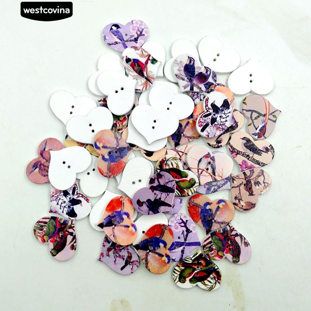 50 nút gỗ nhiều hình phong cách cổ điển xinh xắn dùng trang trí đồ thủ công