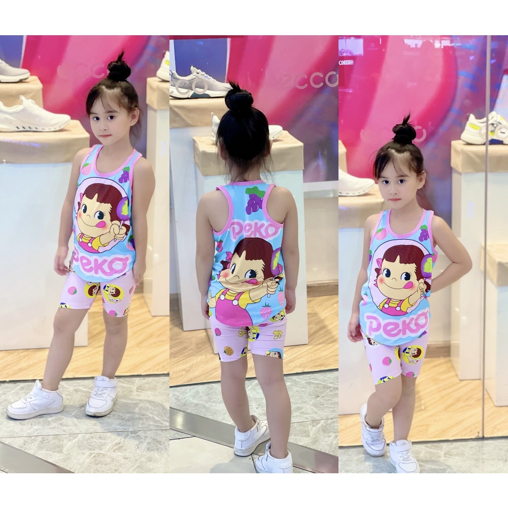 Set Đồ Bộ Quần Lửng Áo Ba Lỗ Cho Bé Gái 9-43 Kg Vải Thun Lạnh 3D In Hoạt Hình Hot Trend Mềm Mịn Mát Homie Kids