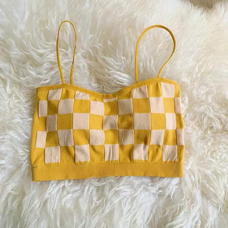 Áo bra quây ngang 2 dây mút may liền hoạ tiết caro