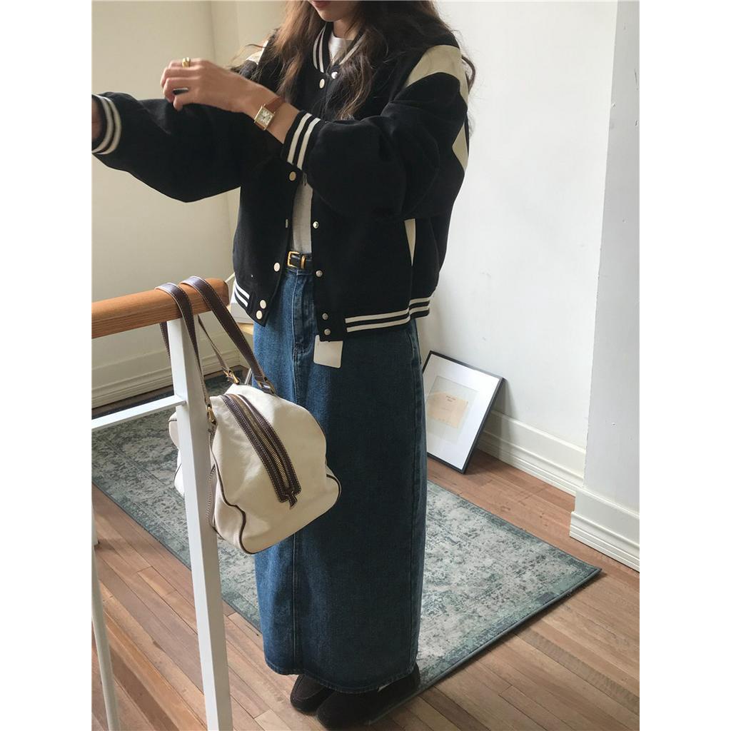 Áo Khoác Bóng Chày Dài Tay Dáng Ngắn Phối Màu Sắc Trẻ Trung 61944