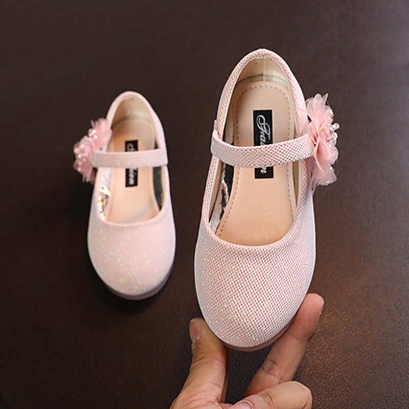 Giày Búp Bê Da Đính Hoa Ngọc Trai Thời Trang Cho Bé Gái