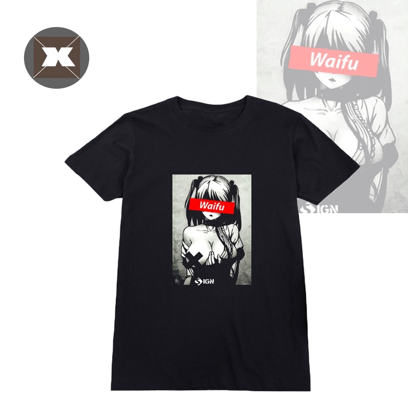 Áo Thun Tay Ngắn Cổ Tròn Dáng Rộng In Họa Tiết Anime Waifu Thời Trang Cho Nam