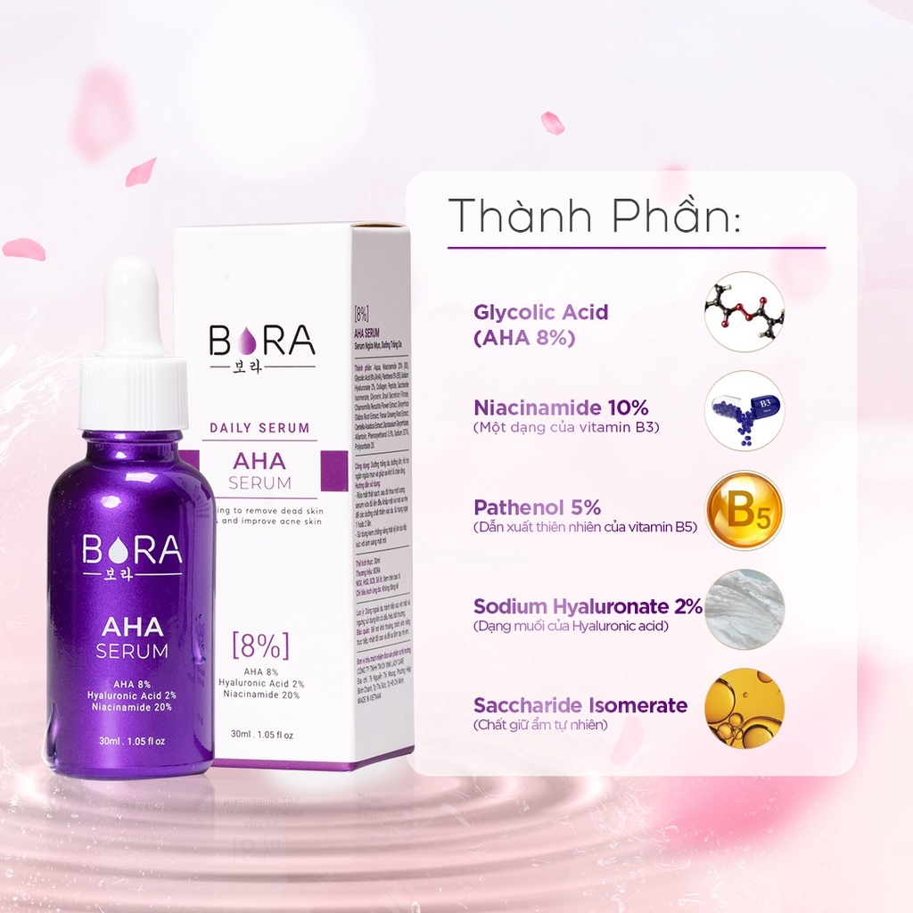 Tinh Chất Serum Ngăn Ngừa Mụn Dưỡng Ẩm Cho Da BORA AHA 8% Lọ 30ml